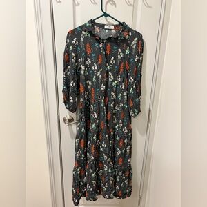 NATURAL LIFE Black Maxi Dress with Orange & Teal Floral Print
